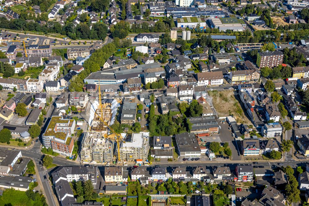 Aerial photograph Heiligenhaus - Construction site for the new residential and commercial building Suedringterassen on street Frankenstrasse - Hauptstrasse - Suedring in Heiligenhaus at Ruhrgebiet in the state North Rhine-Westphalia, Germany