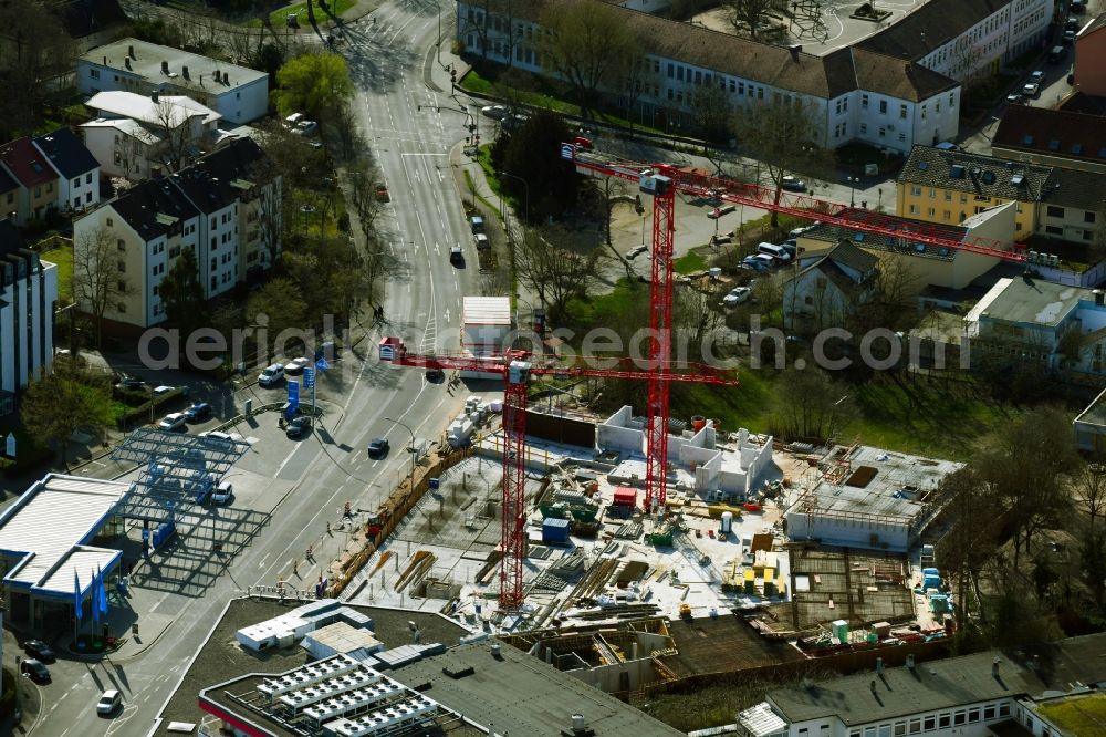 Aerial image Hanau - Construction site for the new residential and commercial building Wallgarten on Wallweg in the district Steinheim in Hanau in the state Hesse, Germany