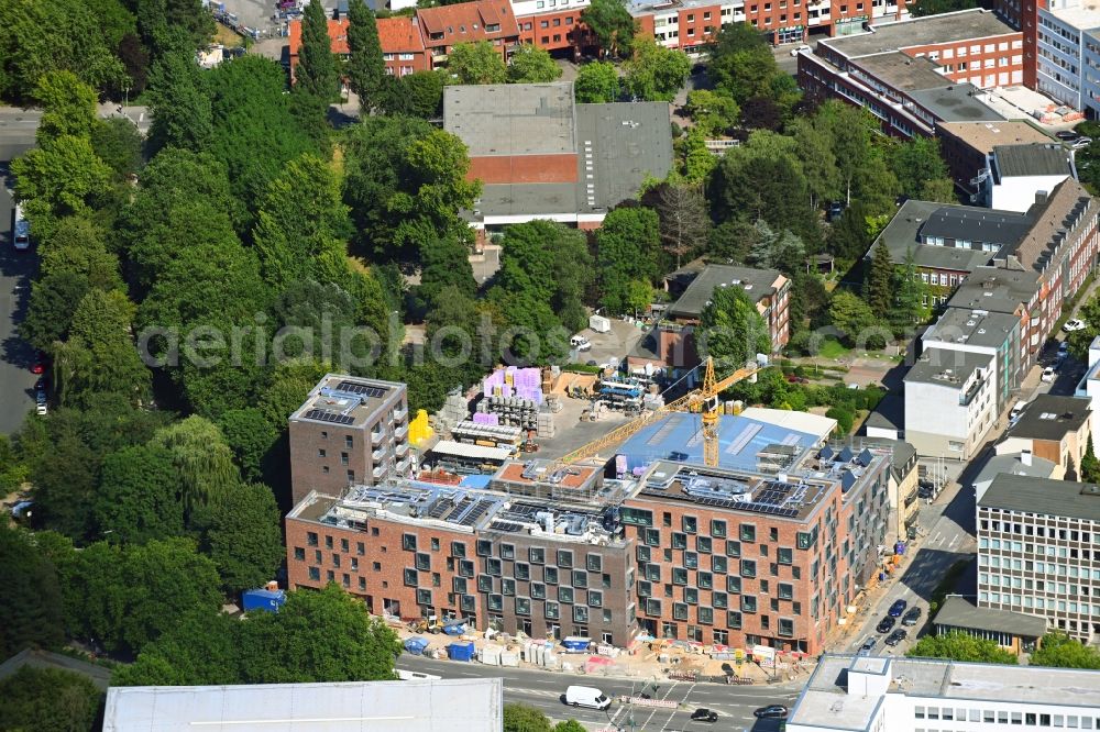 Aerial image Hamburg - Construction site for the new residential and commercial building Wohn- and Geschaeftshaus in Wandsbek on Wandsbeker Allee - Kattunbleiche in the district Wandsbek in Hamburg, Germany