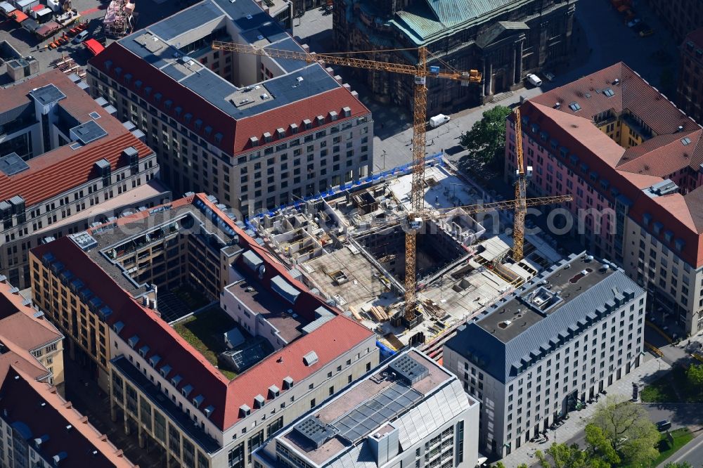 Aerial photograph Dresden - Construction site for the new residential and commercial building between Kramergasse and Schreibergasse in the district Zentrum in Dresden in the state Saxony, Germany