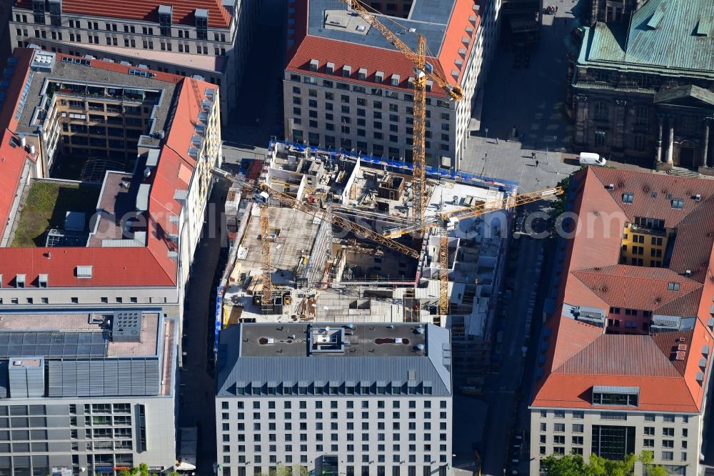 Aerial photograph Dresden - Construction site for the new residential and commercial building between Kramergasse and Schreibergasse in the district Zentrum in Dresden in the state Saxony, Germany