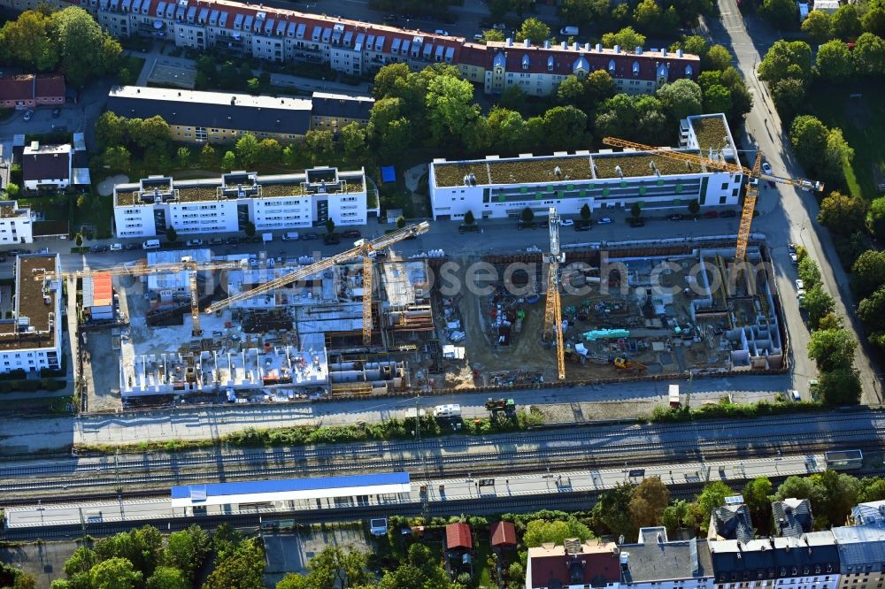 Aerial image München - Construction site for the new residential and commercial building Brennerpark on Distlhofweg corner Bauernbraeuweg in the district Sendling-Westpark in Munich in the state Bavaria, Germany