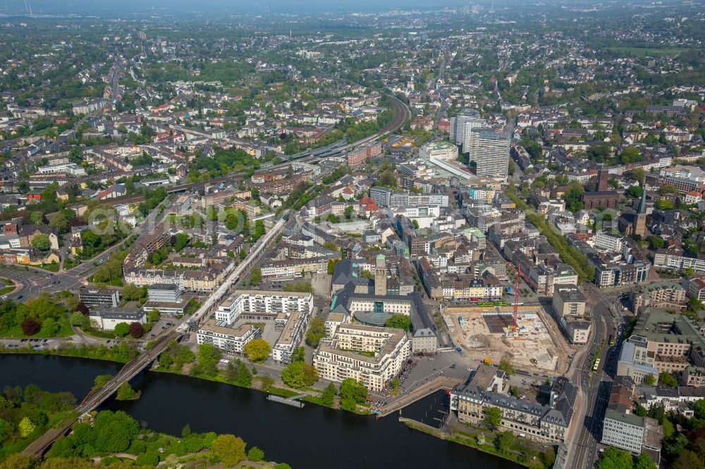 Aerial image Mülheim an der Ruhr - Construction site for the new building eines Wohn- and Geschaeftshausviertels on Schlossstrasse - Schollenstrasse - Friedrich-Ebert-Allee nach Entwuerfen of AIP Architekten & Ingenieure fuer Projektplanung in Muelheim on the Ruhr in the state North Rhine-Westphalia