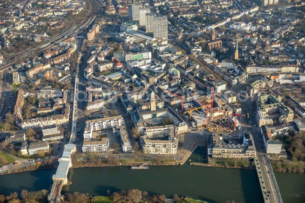 Aerial photograph Mülheim an der Ruhr - Construction site for the new building eines Wohn- and Geschaeftshausviertels on Schlossstrasse - Schollenstrasse - Friedrich-Ebert-Allee in Muelheim on the Ruhr in the state North Rhine-Westphalia