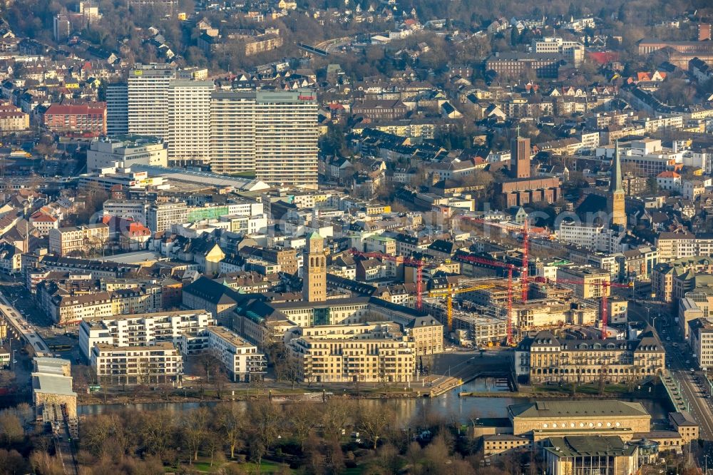 Aerial image Mülheim an der Ruhr - Construction site for the new building eines Wohn- and Geschaeftshausviertels on Schlossstrasse - Schollenstrasse - Friedrich-Ebert-Allee in Muelheim on the Ruhr in the state North Rhine-Westphalia