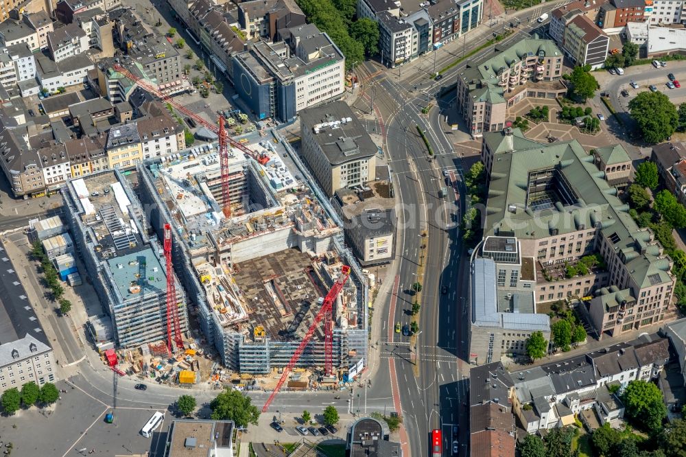 Aerial image Mülheim an der Ruhr - Construction site for the new building eines Wohn- and Geschaeftshausviertels on Schlossstrasse - Schollenstrasse - Friedrich-Ebert-Allee in Muelheim on the Ruhr in the state North Rhine-Westphalia