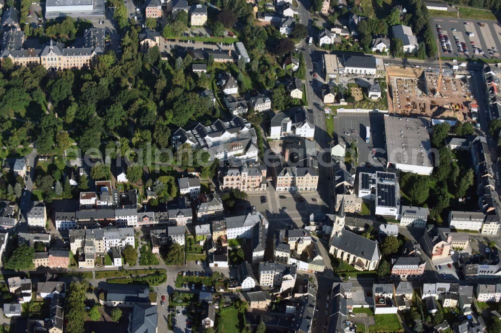 Aerial image Stollberg/Erzgeb. - Construction site of the ATS GmbH Chemnitz for the new building of a residential - and business area in the Schiller Street in Stollberg/Erzgeb. in the state Saxony