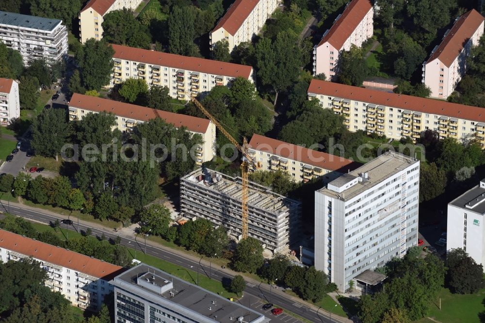 Dresden from the bird's eye view: Construction site for the new building of a housing area in Dresden in the state Saxony