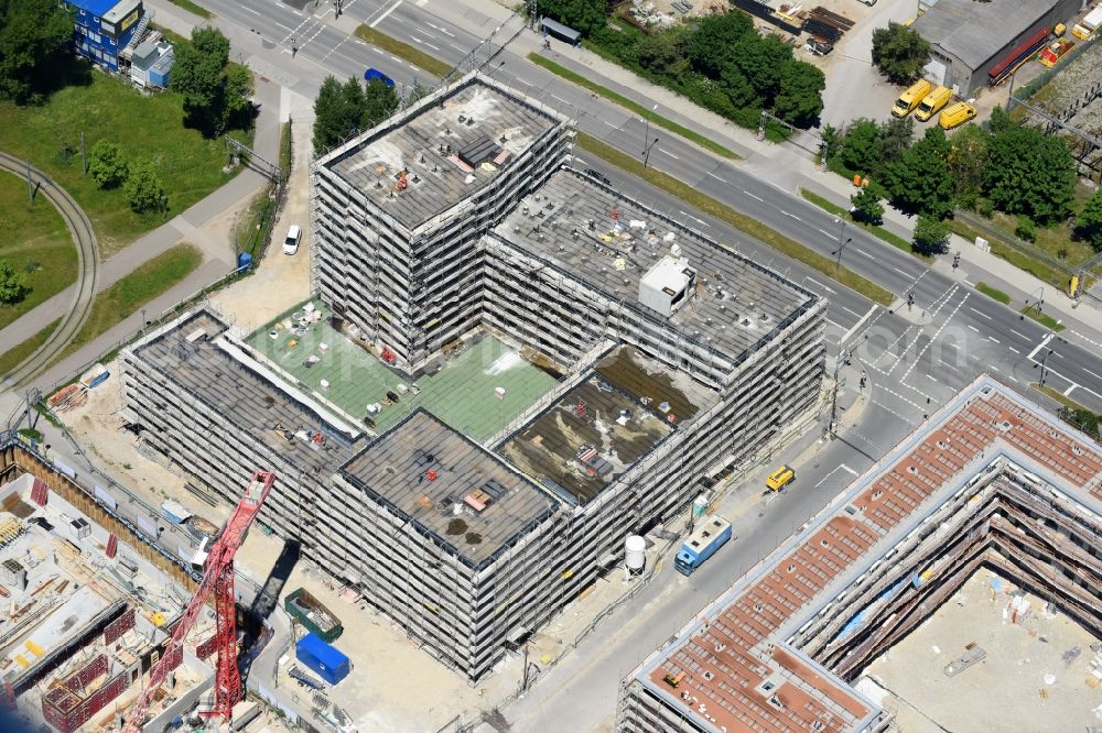 Aerial image München - Construction site to build a new multi-family residential complex meinraum in Domagkpark in the district Schwabing-Freimann in Munich in the state Bavaria, Germany