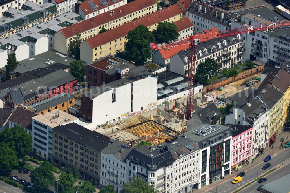 Aerial image Hamburg St. Pauli - Construction site for the new construction of residential complex Neuer Kamp by Riedel Bau GmbH in the St. Pauli district of Hamburg