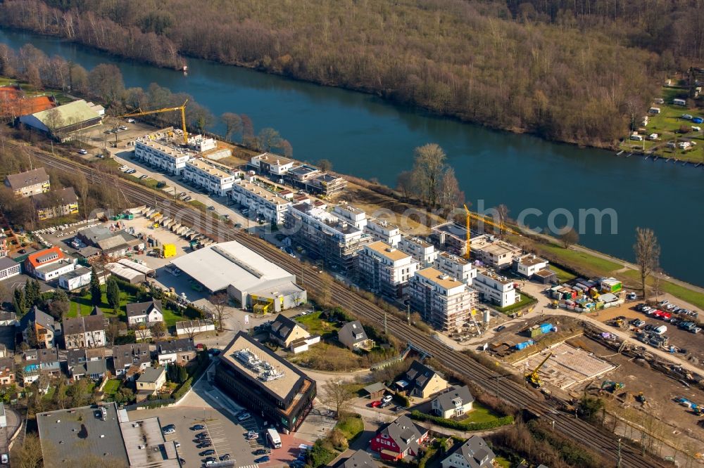 Aerial image Kettwig - Construction site of the residential area Wohnen am Ruhrbogen on the riverbank of the Ruhr in Kettwig in the state of North Rhine-Westphalia