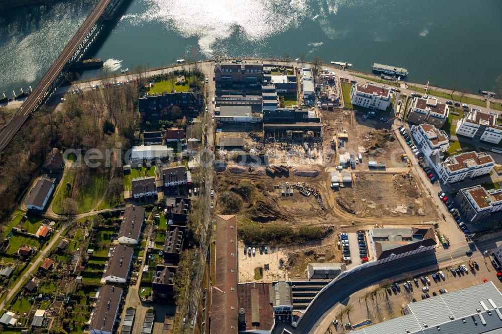 Kettwig from above - Construction site of the residential area Wohnen am Ruhrbogen on the riverbank of the Ruhr in Kettwig in the state of North Rhine-Westphalia