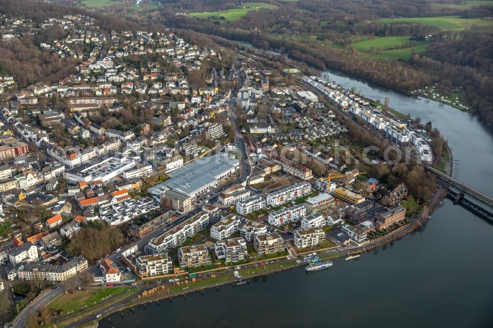 Aerial photograph Essen - Construction site of the residential area Wohnen am Ruhrbogen on the riverbank of the Ruhr in Kettwig in the state of North Rhine-Westphalia