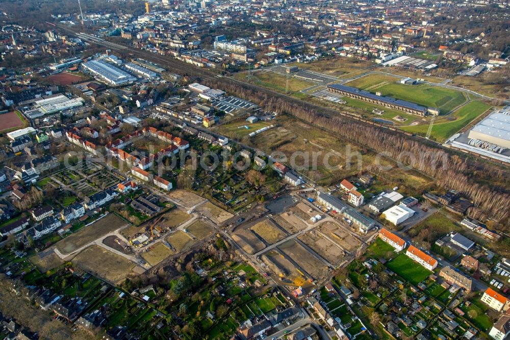 Aerial photograph Gelsenkirchen - Construction site for new construction residential area of detached housing estate aurelis Real Estate GmbH & Co. KG in Gelsenkirchen in the state North Rhine-Westphalia