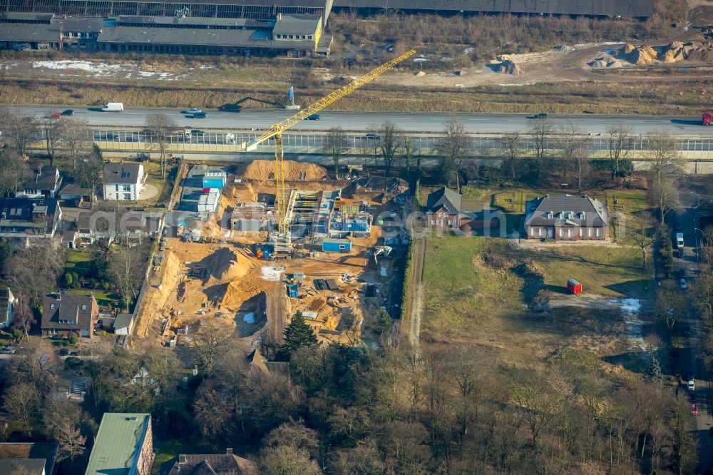 Aerial image Duisburg - Building sites to the new building residential area of a block of flats settlement Brockhoffstrasse in the Dellviertel in the A59 in the district of Dellviertel in Duisburg in the federal state North Rhine-Westphalia