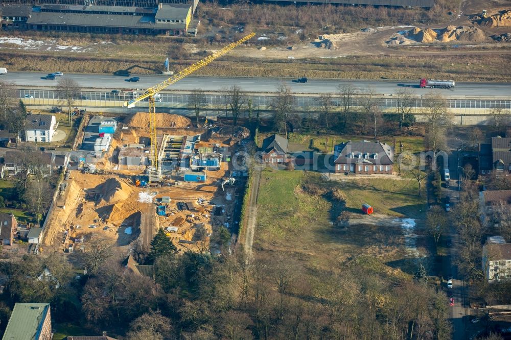 Aerial photograph Duisburg - Building sites to the new building residential area of a block of flats settlement Brockhoffstrasse in the Dellviertel in the A59 in the district of Dellviertel in Duisburg in the federal state North Rhine-Westphalia