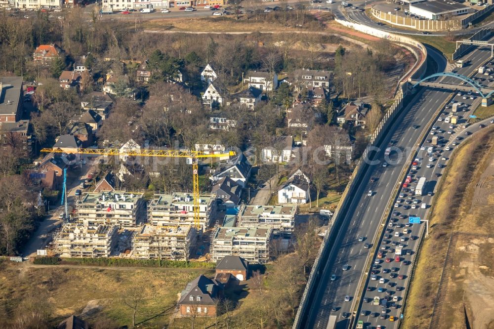 Aerial image Duisburg - Building sites to the new building residential area of a block of flats settlement Brockhoffstrasse in the Dellviertel in the A59 in the district of Dellviertel in Duisburg in the federal state North Rhine-Westphalia