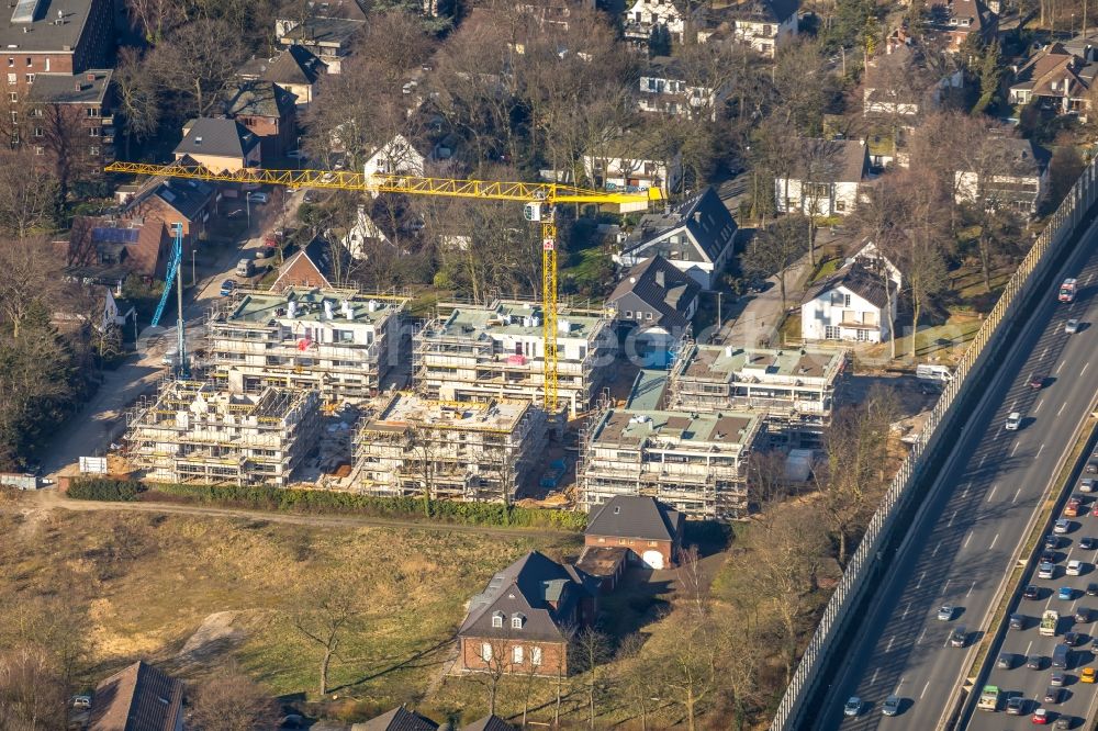 Aerial photograph Duisburg - Building sites to the new building residential area of a block of flats settlement Brockhoffstrasse in the Dellviertel in the A59 in the district of Dellviertel in Duisburg in the federal state North Rhine-Westphalia