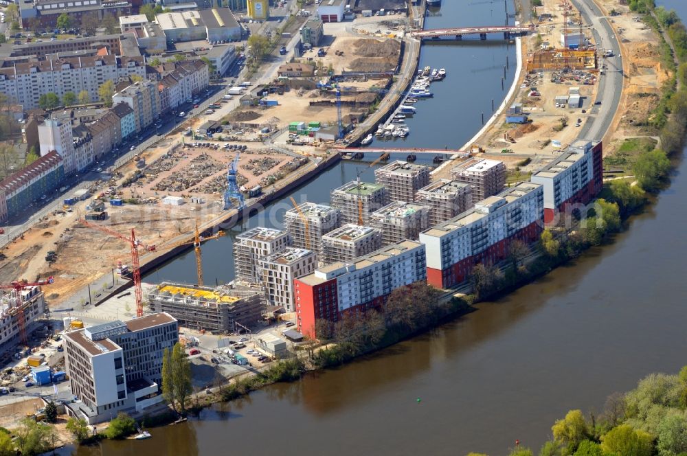 Offenbach am Main from above - Construction of residential buildings on the harbor island of Main in Frankfurt / Main in Hesse