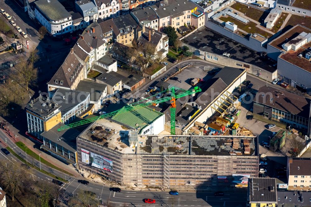 Aerial image Moers - Construction site to build a new multi-family residential complex in the old post office in Moers in the state of North Rhine-Westphalia