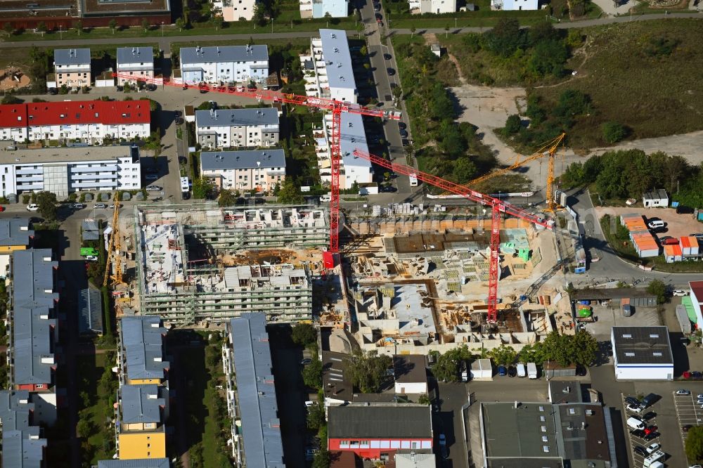 Nürnberg from the bird's eye view: Construction site for the multi-family residential building Kreulstrasse - Rollnerstrasse - Antalyastrasse in the district Maxfeld in Nuremberg in the state Bavaria, Germany