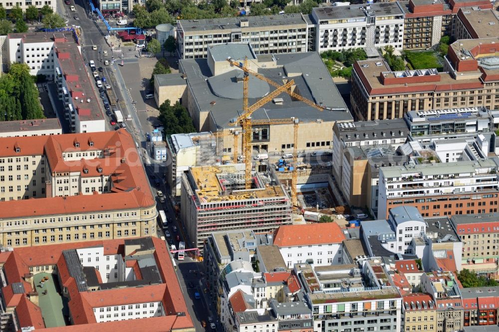 Aerial image Berlin - Building site for construction of a residential house and commercial building at the corner Behrenstrasse Glinkastraße in Berlin - Mitte