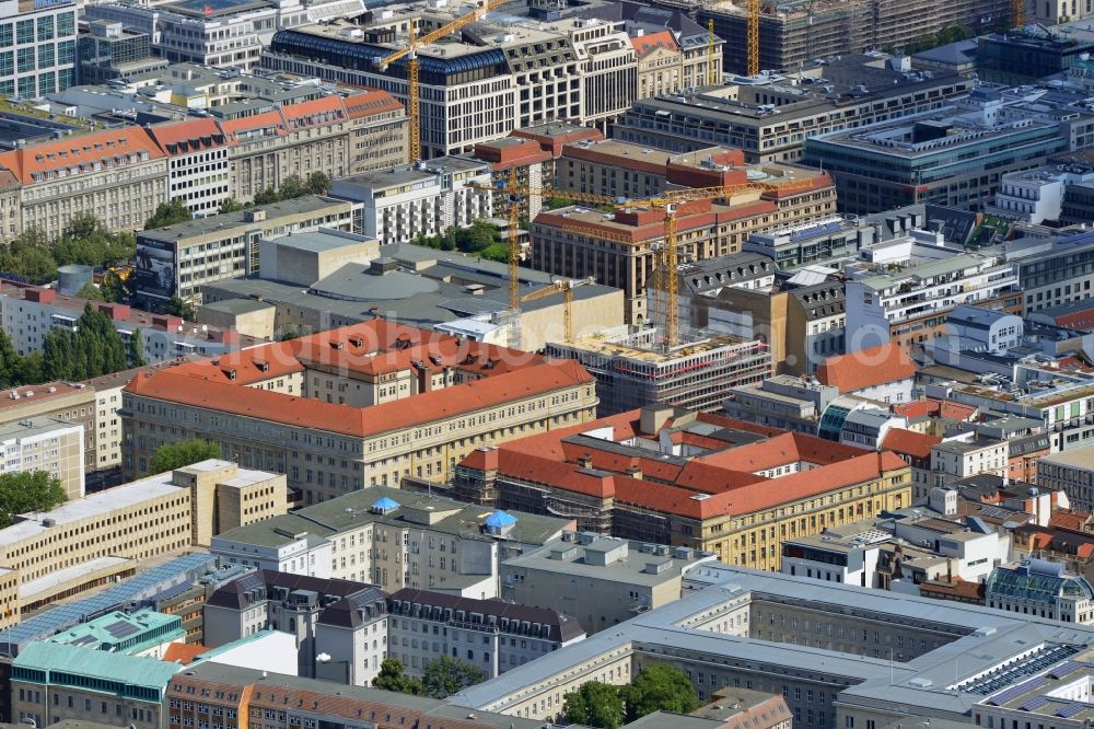 Berlin from above - Building site for construction of a residential house and commercial building at the corner Behrenstrasse Glinkastraße in Berlin - Mitte