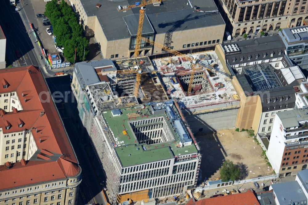 Aerial image Berlin - Building site for construction of a residential house and commercial building at the corner Behrenstrasse Glinkastraße in Berlin - Mitte