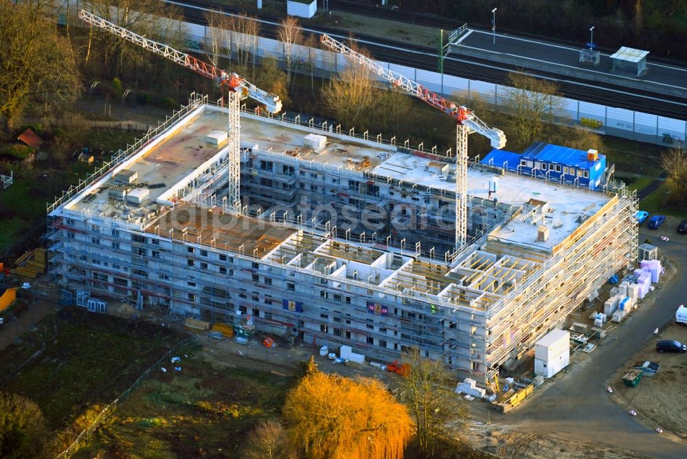 Hamburg from above - Construction site for the multi-family residential building on Alte Woehr - Saarlandstieg in the district Winterhude in Hamburg, Germany