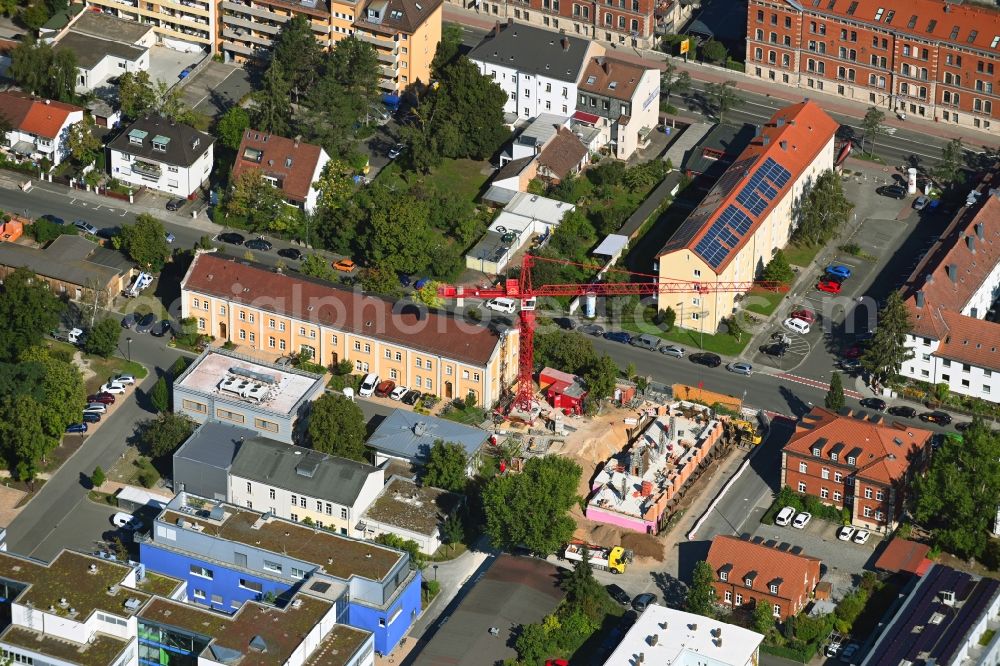 Erlangen from the bird's eye view: Construction site for the multi-family residential building Artilleriestrasse - Von-der-Tann-Strasse in Erlangen in the state Bavaria, Germany