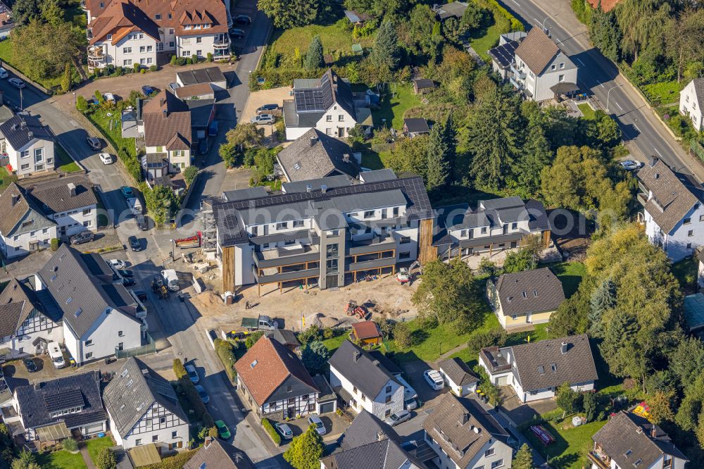 Aerial photograph Balve - Construction site for the multi-family residential building on street Garbecker Strasse in Balve in the state North Rhine-Westphalia, Germany