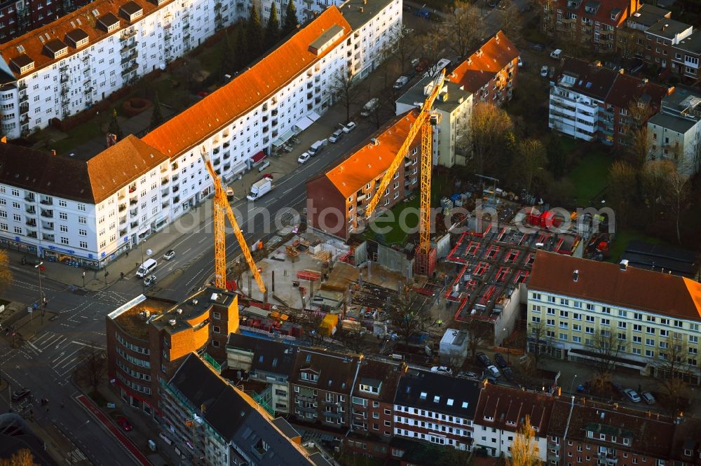 Aerial image Hamburg - Construction site for the multi-family residential building on Fuhlsbuettler Strasse corner Hellbrookstrasse in the district Barmbek in Hamburg, Germany