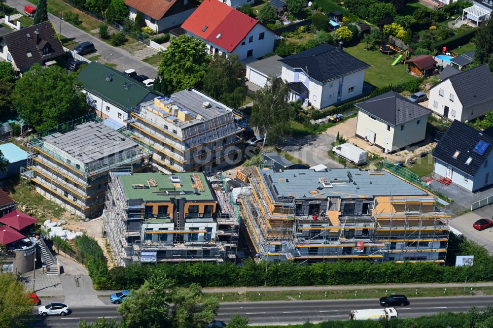 Berlin from above - Construction site for the multi-family residential building on street Dahlwitzer Strasse Ecke Schongauer Strasse in the district Mahlsdorf in Berlin, Germany