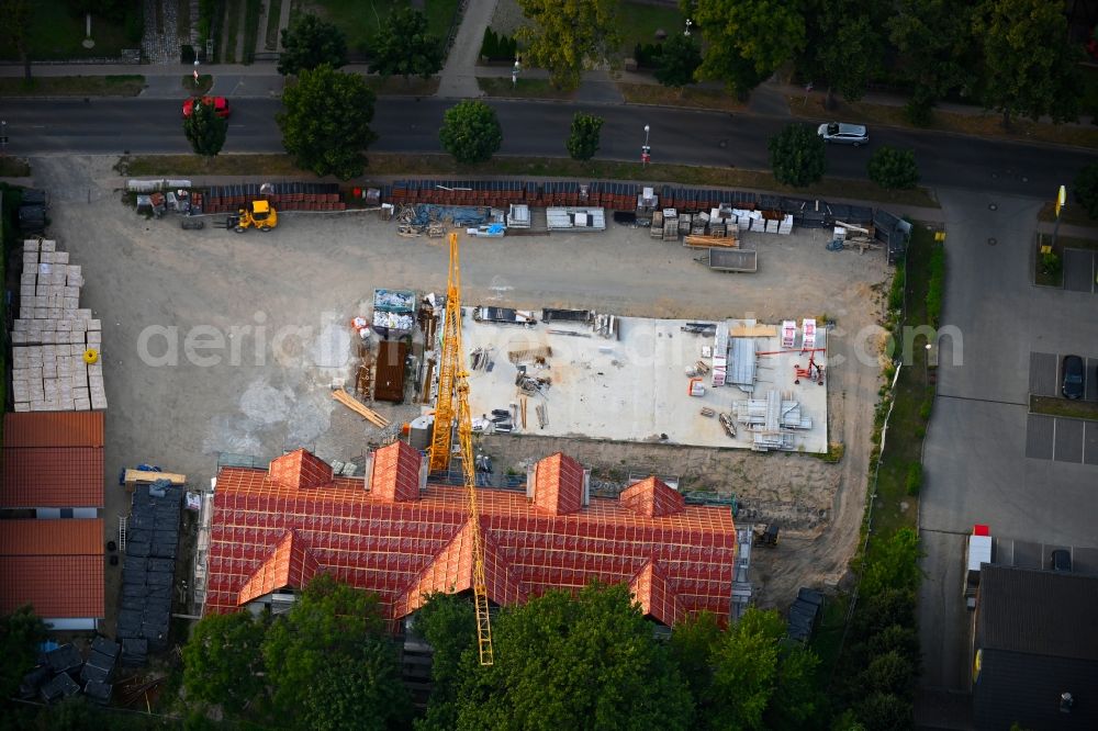 Altlandsberg from above - Construction site for the multi-family residential building on Berliner Allee in Altlandsberg in the state Brandenburg, Germany