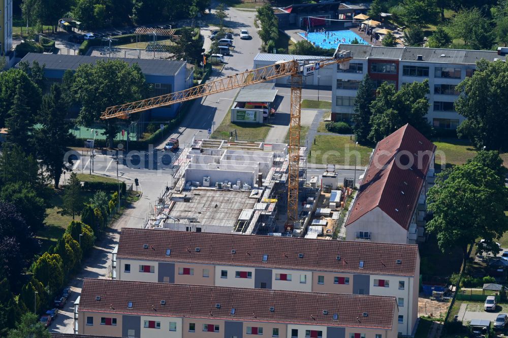 Aerial image Bernau - Construction site for the multi-family residential building on street Praetoriusstrasse in Bernau in the state Brandenburg, Germany