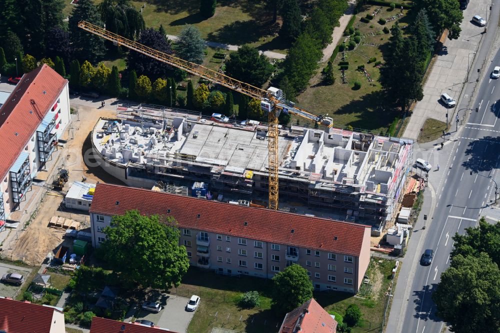 Bernau from above - Construction site for the multi-family residential building on street Praetoriusstrasse in Bernau in the state Brandenburg, Germany