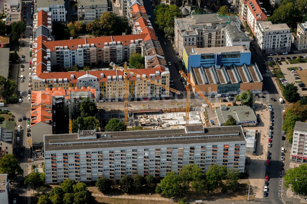 Leipzig from the bird's eye view: Construction site for the multi-family residential building on Bernhard-Goering-Strasse in Leipzig in the state Saxony, Germany