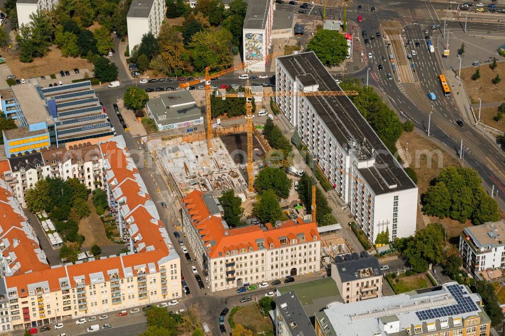 Leipzig from above - Construction site for the multi-family residential building on Bernhard-Goering-Strasse in Leipzig in the state Saxony, Germany