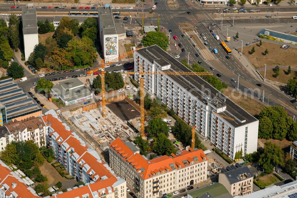 Leipzig from the bird's eye view: Construction site for the multi-family residential building on Bernhard-Goering-Strasse in Leipzig in the state Saxony, Germany