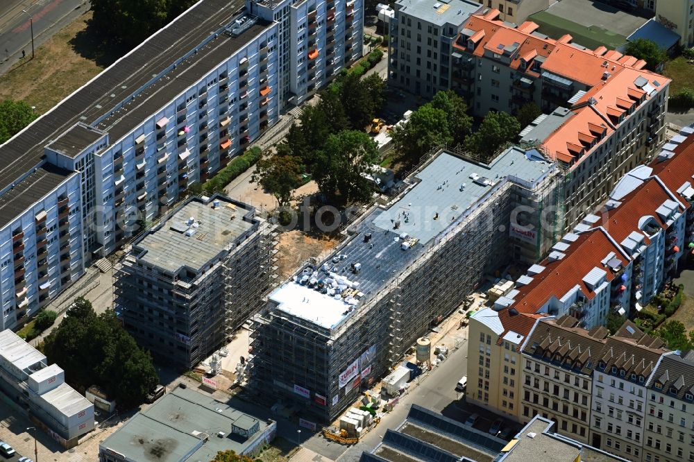 Leipzig from above - Construction site for the multi-family residential building on Bernhard-Goering-Strasse in Leipzig in the state Saxony, Germany