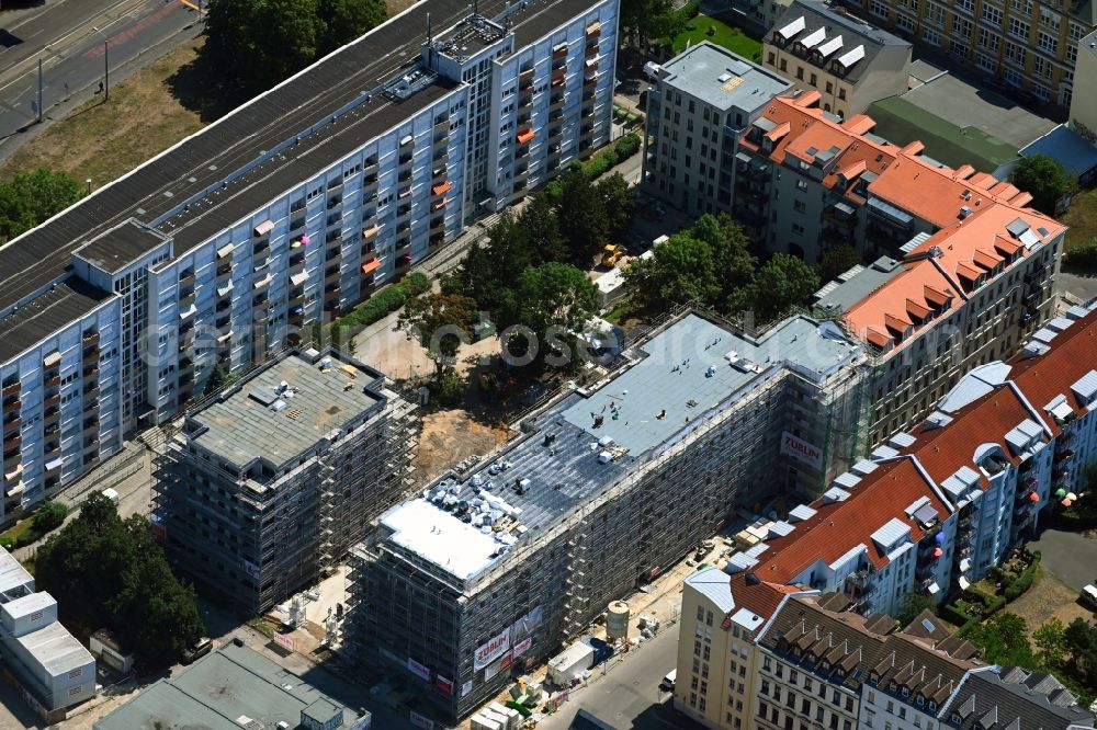 Leipzig from the bird's eye view: Construction site for the multi-family residential building on Bernhard-Goering-Strasse in Leipzig in the state Saxony, Germany