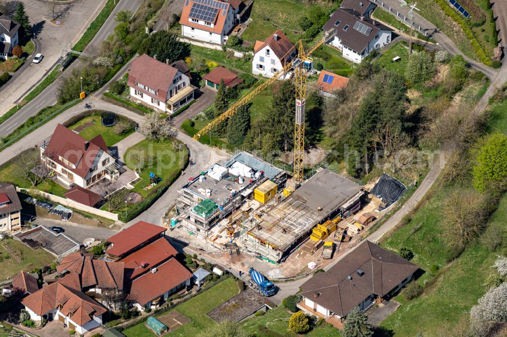 Ettenheim from above - Construction site for the multi-family residential building on Blumenberg in Ettenheim in the state Baden-Wuerttemberg, Germany