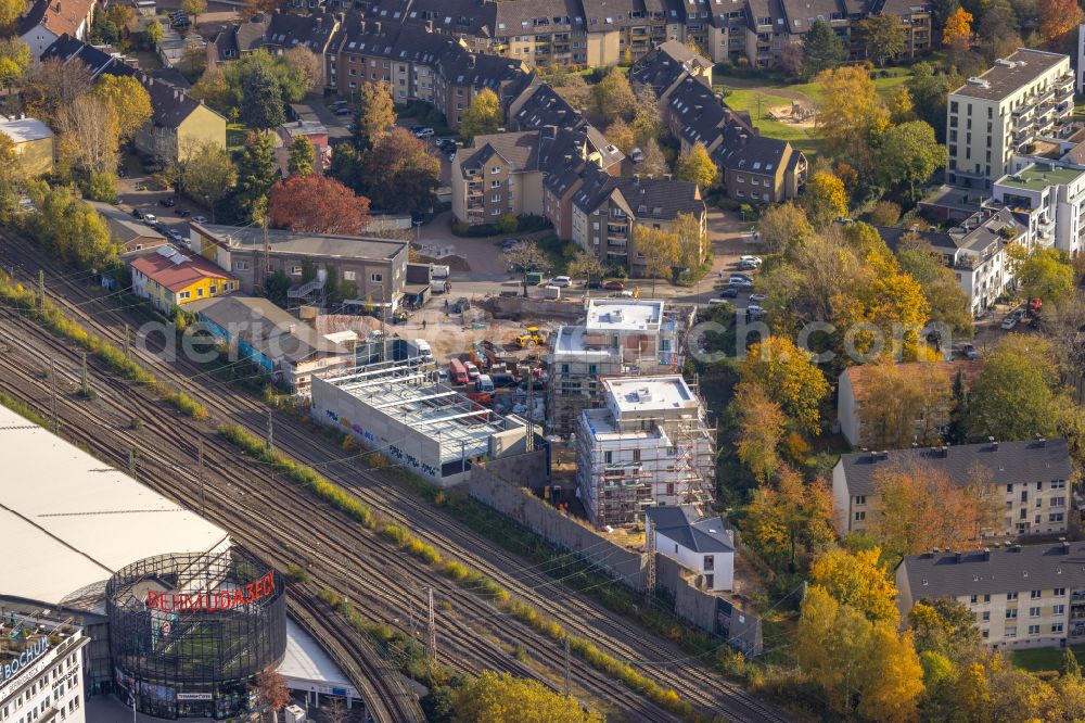 Bochum from above - Construction site for the multi-family residential building on street Kronenstrasse in the district Innenstadt in Bochum at Ruhrgebiet in the state North Rhine-Westphalia, Germany