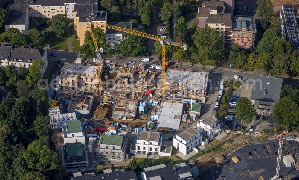 Bochum from above - Construction site for the multi-family residential building on Brantropstrasse in Bochum at Ruhrgebiet in the state North Rhine-Westphalia, Germany