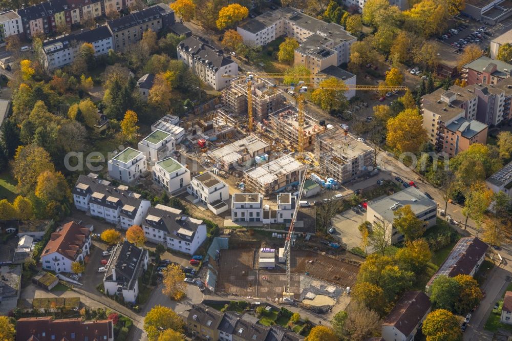 Aerial photograph Bochum - Construction site for the multi-family residential building on Brantropstrasse in Bochum at Ruhrgebiet in the state North Rhine-Westphalia, Germany