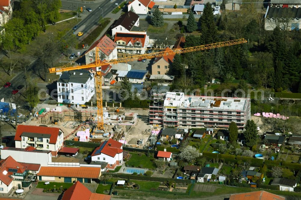 Velten from above - Construction site for the multi-family residential building Breite Strasse - Bullenwinkel in Velten in the state Brandenburg, Germany