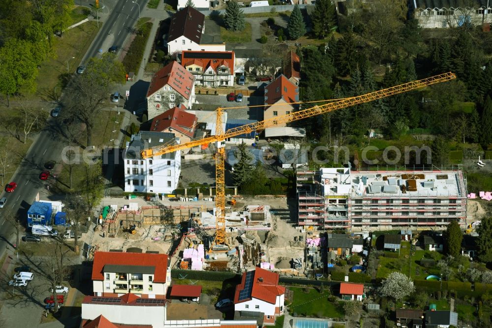 Velten from the bird's eye view: Construction site for the multi-family residential building Breite Strasse - Bullenwinkel in Velten in the state Brandenburg, Germany