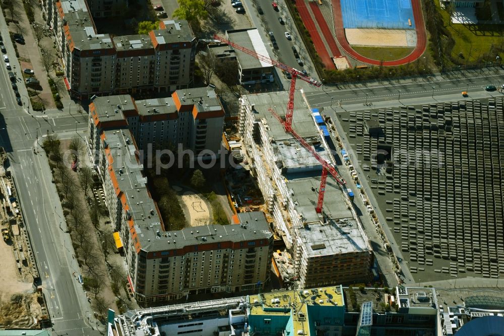 Berlin from above - Construction site for the multi-family residential building on Cora-Berliner-Strasse in the district Mitte in Berlin, Germany