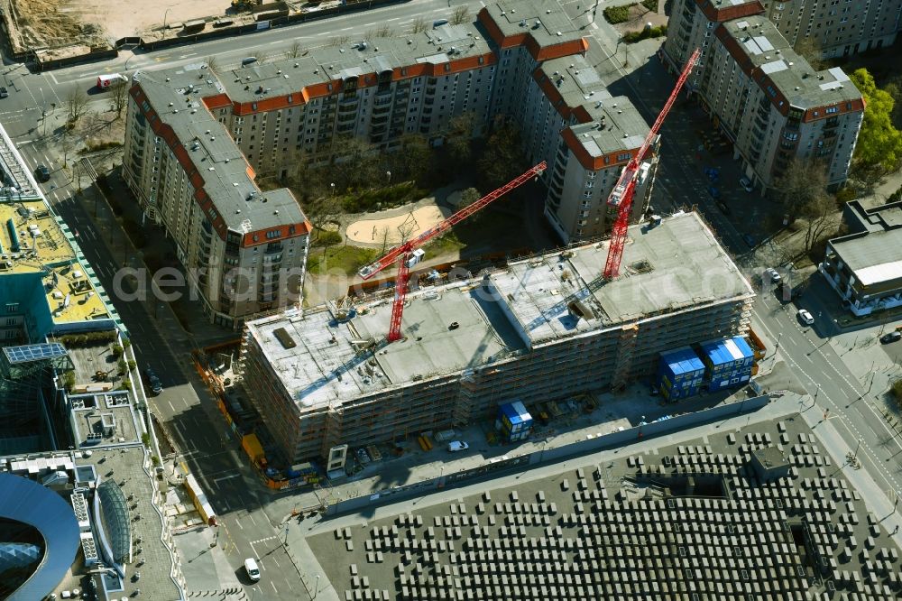 Aerial image Berlin - Construction site for the multi-family residential building on Cora-Berliner-Strasse in the district Mitte in Berlin, Germany