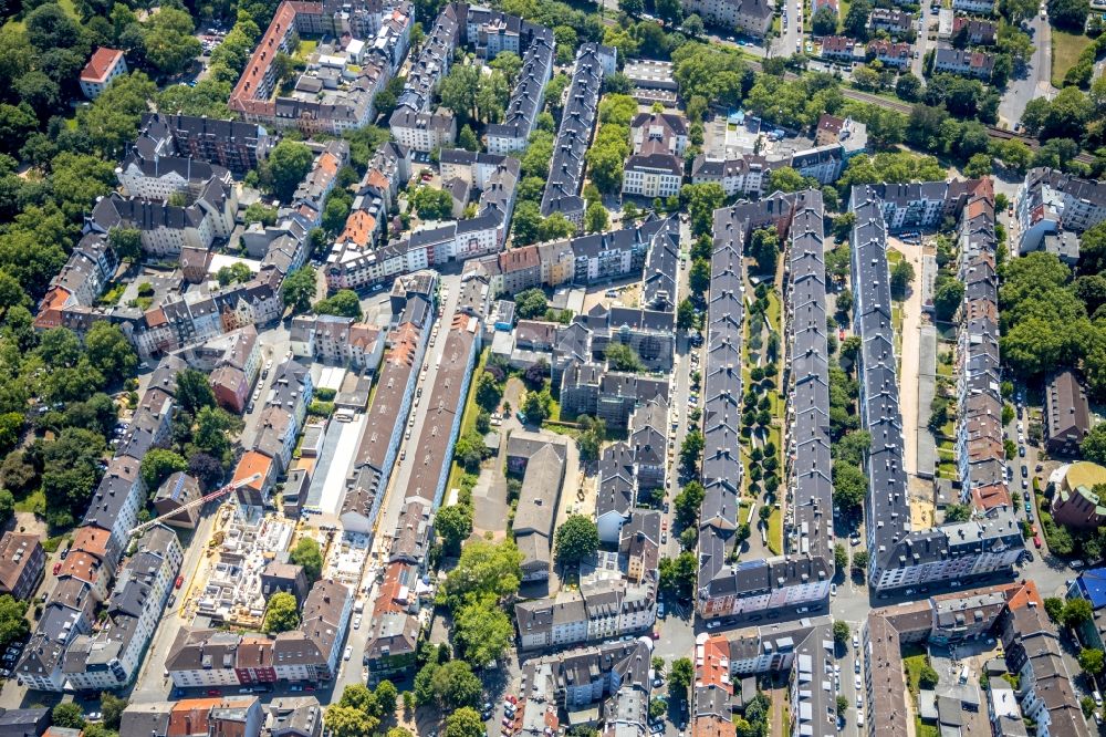 Dortmund from above - Construction site for the multi-family residential building on Dorotheenstrasse in the district Dorstfelder Bruecke in Dortmund in the state North Rhine-Westphalia, Germany